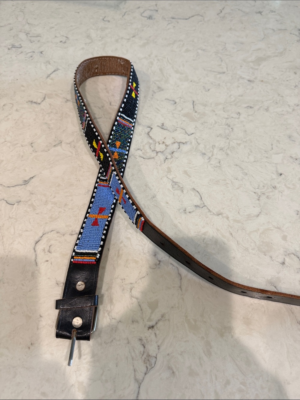 Vintage masai Hand-Beaded Leather Men’s Belt 33-36